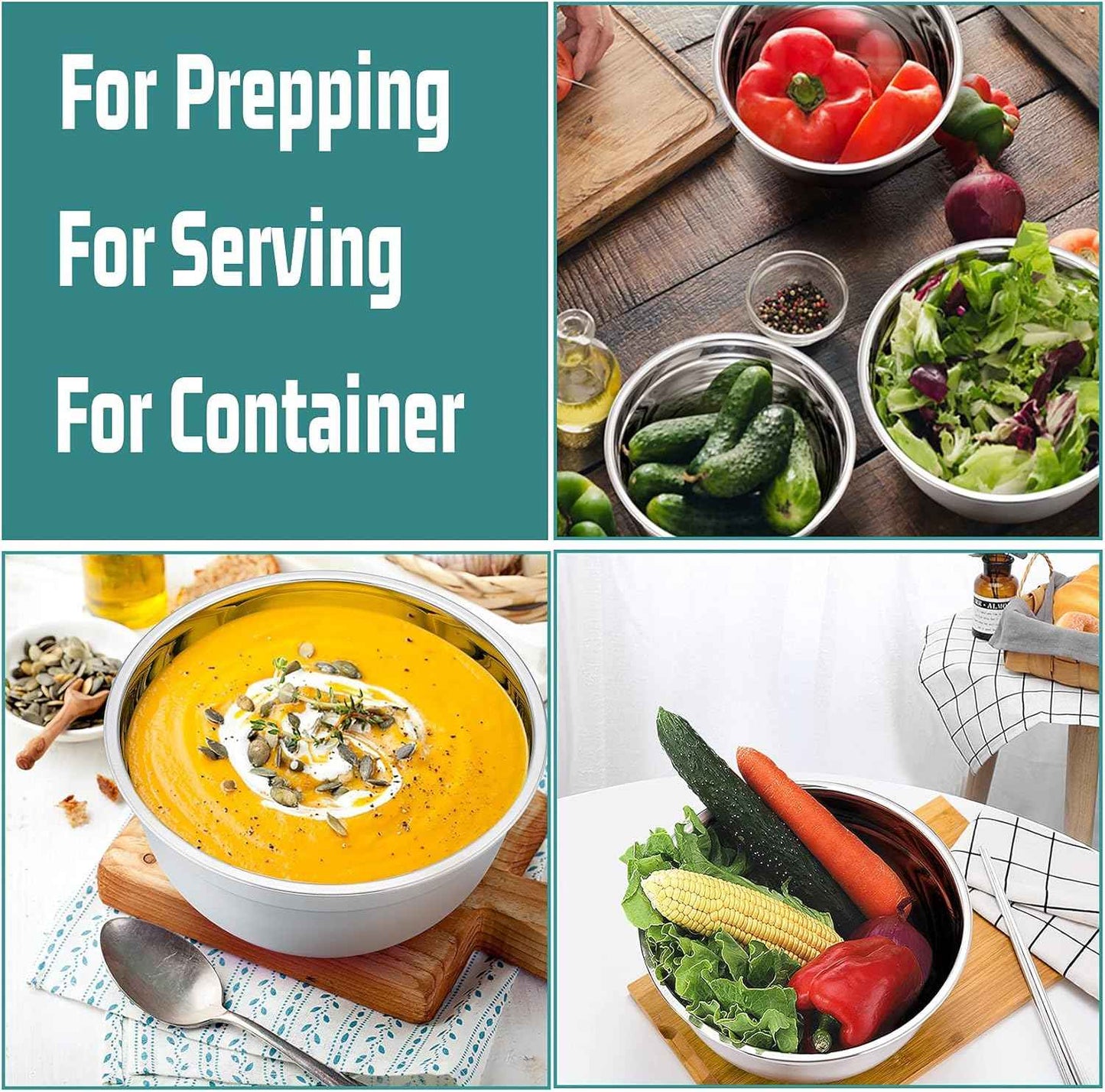 P&P CHEF Mixing Bowls With Lids, Set of 6, Stainless Steel Nesting Mixing Bowls & Fitting Lids & Non-Slip Silicone Bottom, Ideal for Mixing, Storing, Size 0.7/1/1.5/2.5/3/4.6 Qt, Multicolor