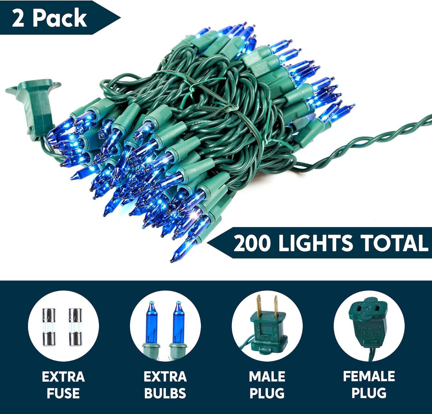 Joiedomi Blue Christmas String Lights,200(2x100) 44.6FT Christmas Fairy Tree Lights Plug in for Indoor Outdoor Xmas Decorations Patio Holiday Theme Party Yard House,Green Wire