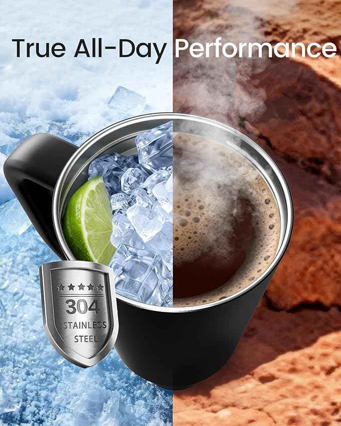 Renoj Insulated Mug 100% Leak Proof Insulated Water Bottle for Iced Coffee & Hot Drinks - Fits Car Cup Holder, Ideal Gift, 2 Straws & Silicone Boot - SnapShift Black 32 oz