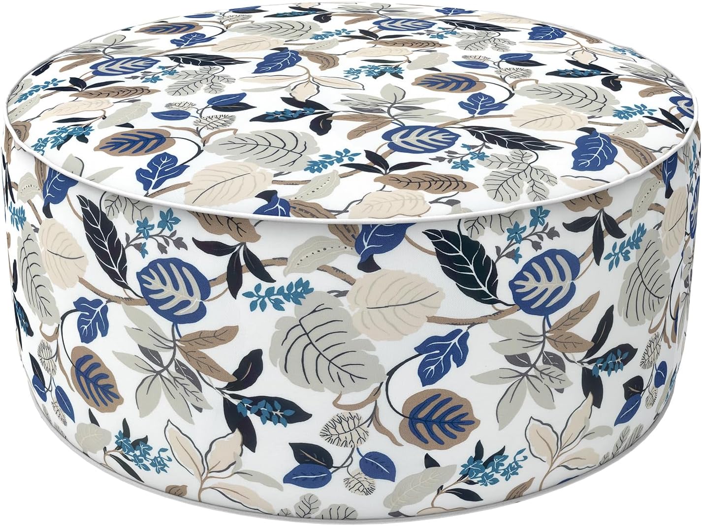 LVTXIII Indoor/Outdoor Inflatable Ottoman, D31 x H14 Inch Large Round Ottoman, All Weather Foot Rest Stool, Portable Footrest for Patio, Garden, Camping and Home - Breeze Leaves Beige