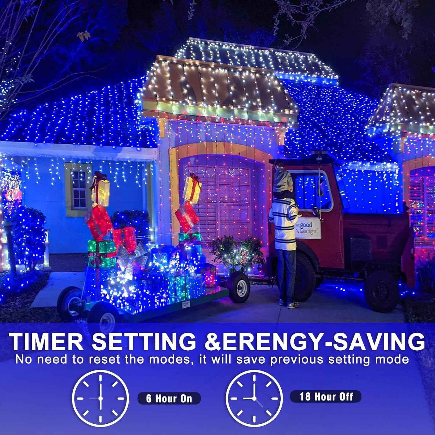 800 LED Blue Christmas Lights Outdoor 262ft Clear Wire Blue String Lights 8 Modes Clear Wire, Plug in Waterproof Twinkle Fairy String Light for Indoor Christmas Tree Bedroom Decorations