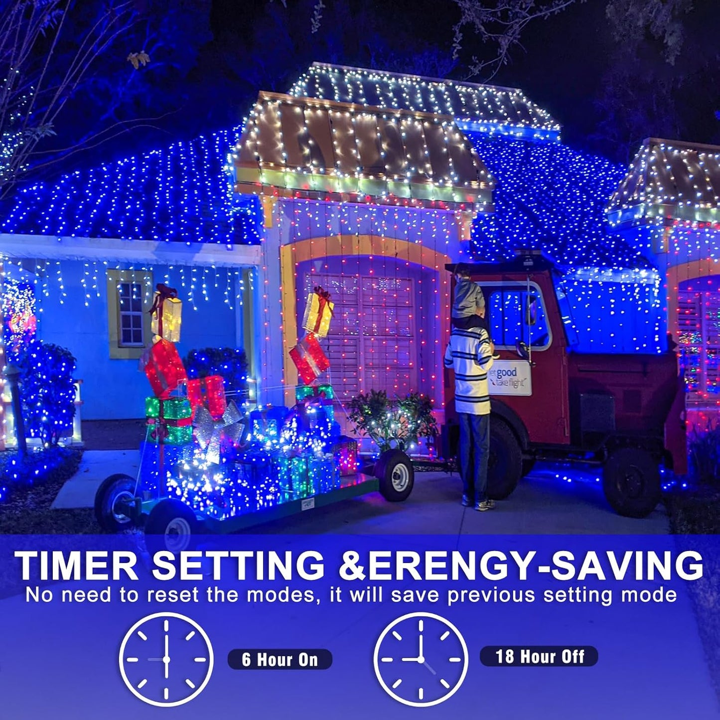 250 LED Blue Christmas Lights Outdoor 82ft Clear Wire Blue String Lights 8 Modes Clear Wire, Plug in Waterproof Twinkle Fairy String Light for Indoor Christmas Tree Bedroom Decorations