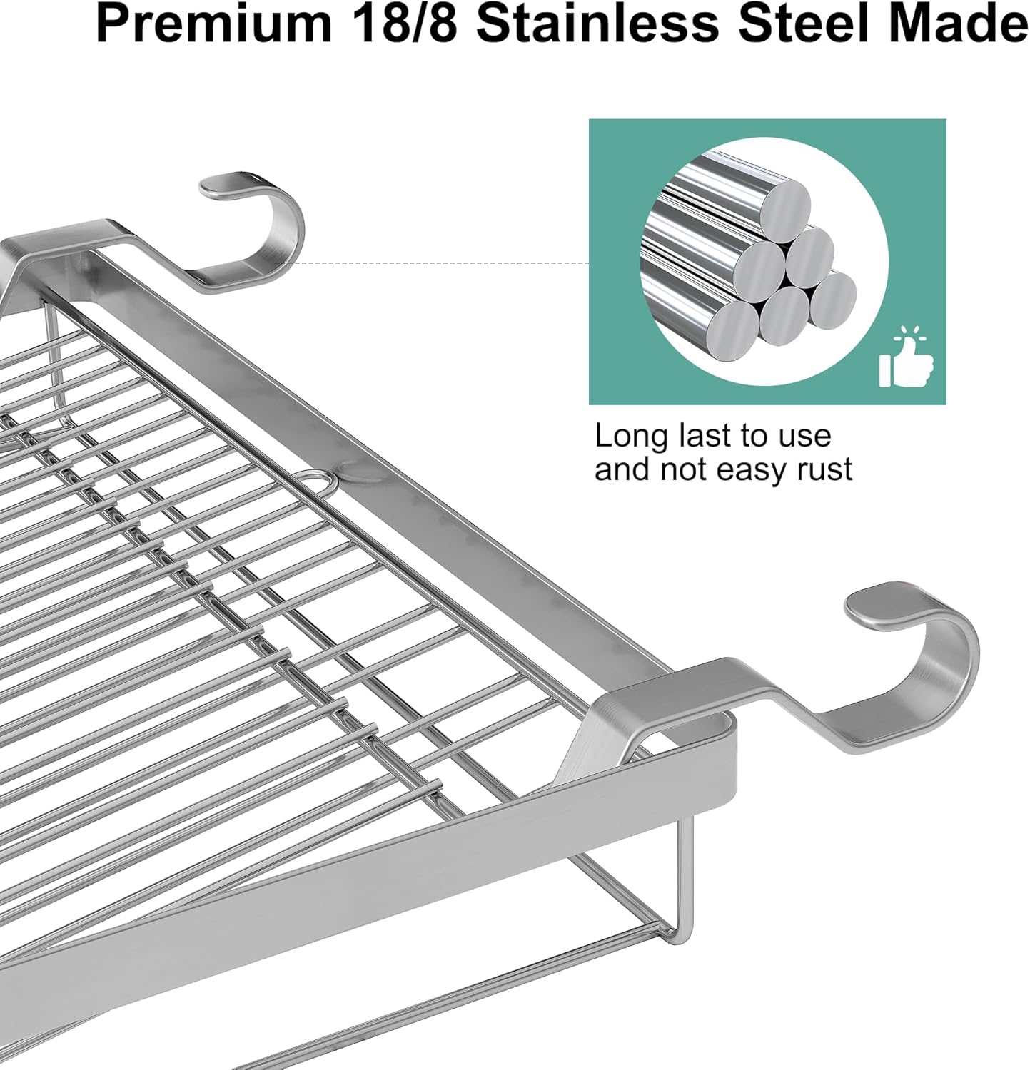 TQVAI Over Sink Dish Drainer Drying Rack, Stainless Steel Foldable Wall Mounted Dish Racks with Drainboard Hanging Rod and Sponge Holder, Silver
