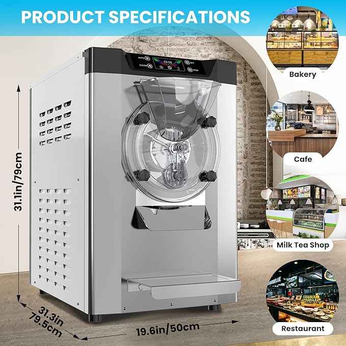 2000W Commercial Single Flavor Hard Serve Ice Cream Maker Machine, 4.8-6.3 Gal/Hr Countertop Gelato Machine with LCD Display, Auto Clean High Productivity for Restaurants & Snack