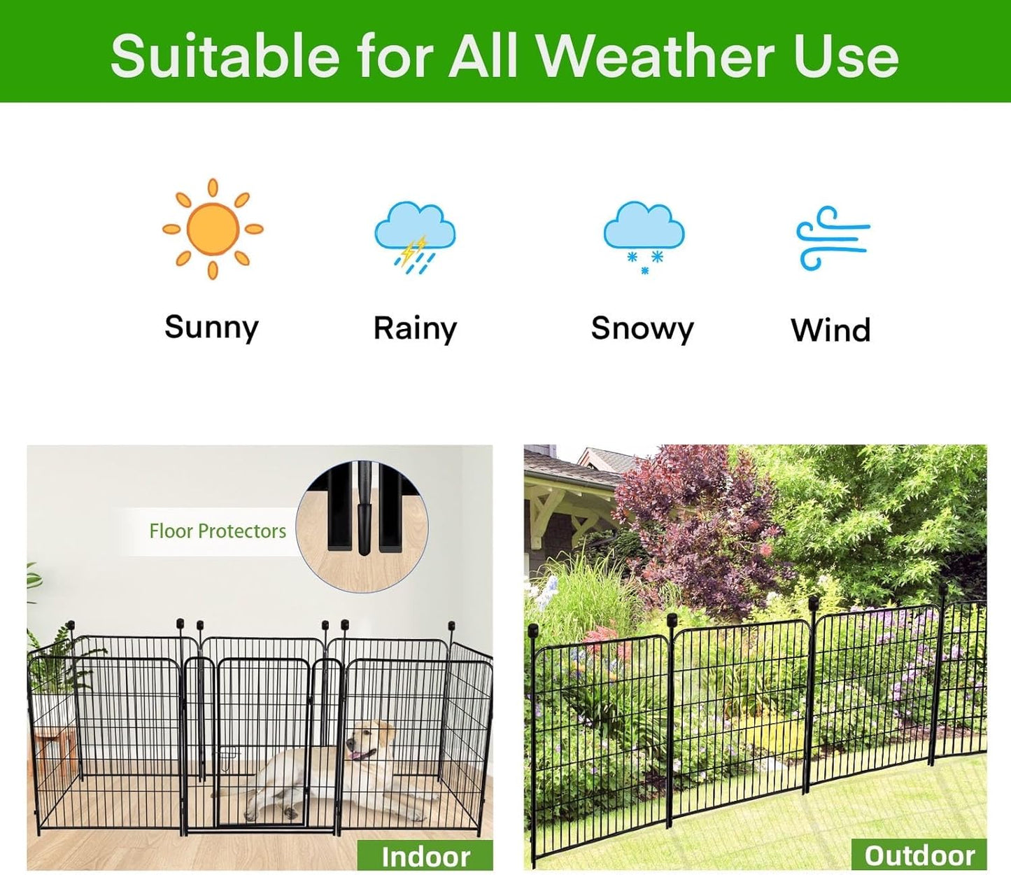 ADAVIN 24 in(H) Garden Fence with Low Threshold Door,14 Panels Total 34.5 Ft(L) Dog Fence Outdoor for Yard, Animal Barrier Fence, Outdoor or Indoor Modular Fencing, Garden Fence Border