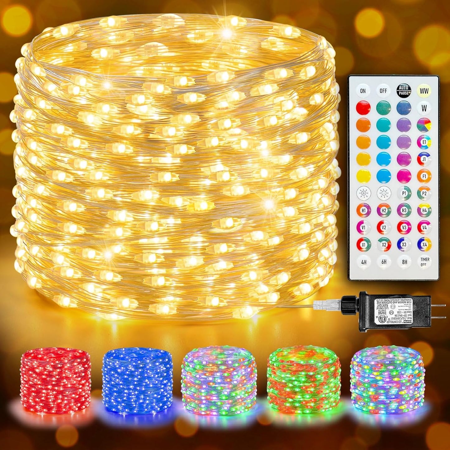 LitHome 400LED 130FT Christmas Led Fairy Lights with Remote, Color Changing Fairy Lights Plug in, 9 Modes Led String Lights for Indoor, Fairy String Lights Fall Halloween Christmas Bedroom Dorm Decor