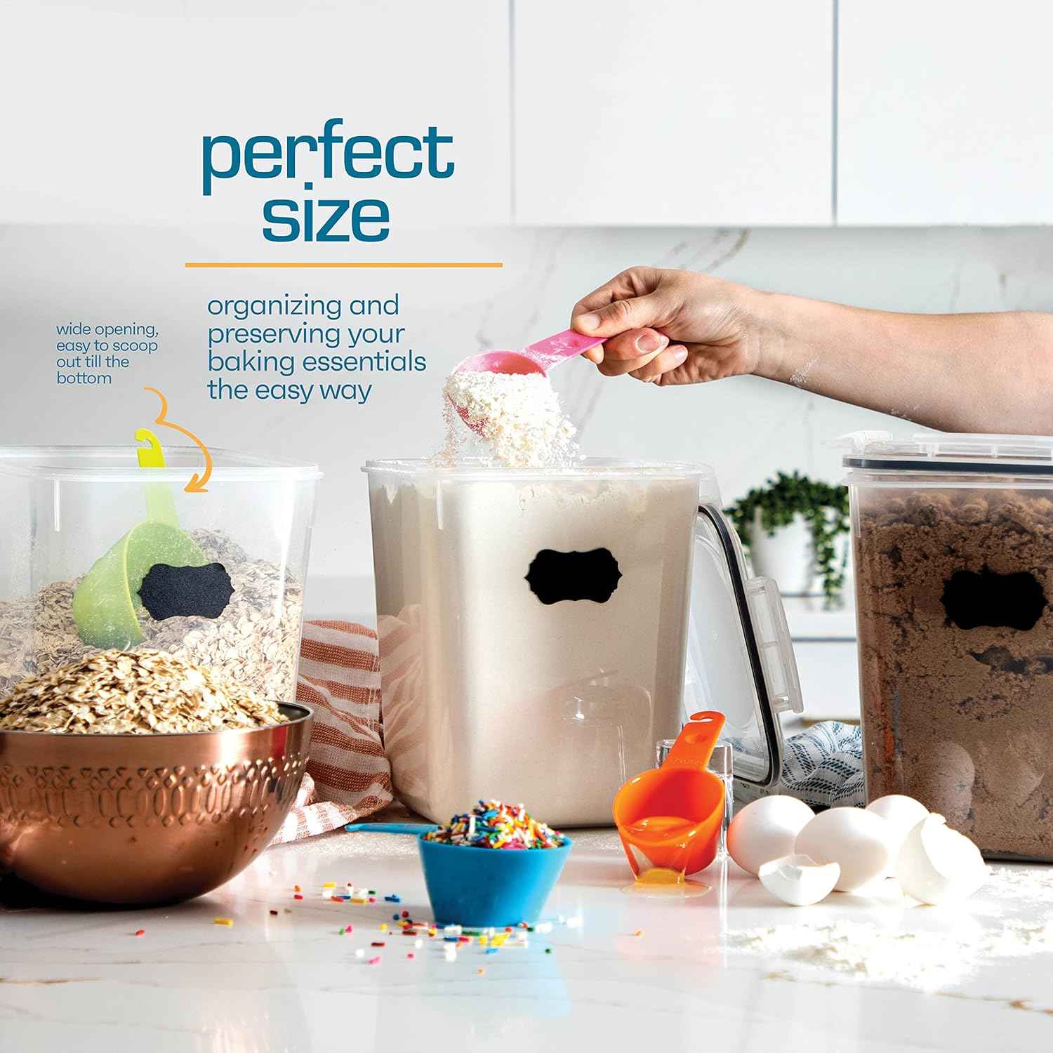 Storeganize Flour Sugar Storage Containers (5.3L/4pk) Great Rice Canisters Sets For The Kitchen pantry, Large Food Storage Containers With Lids Airtight