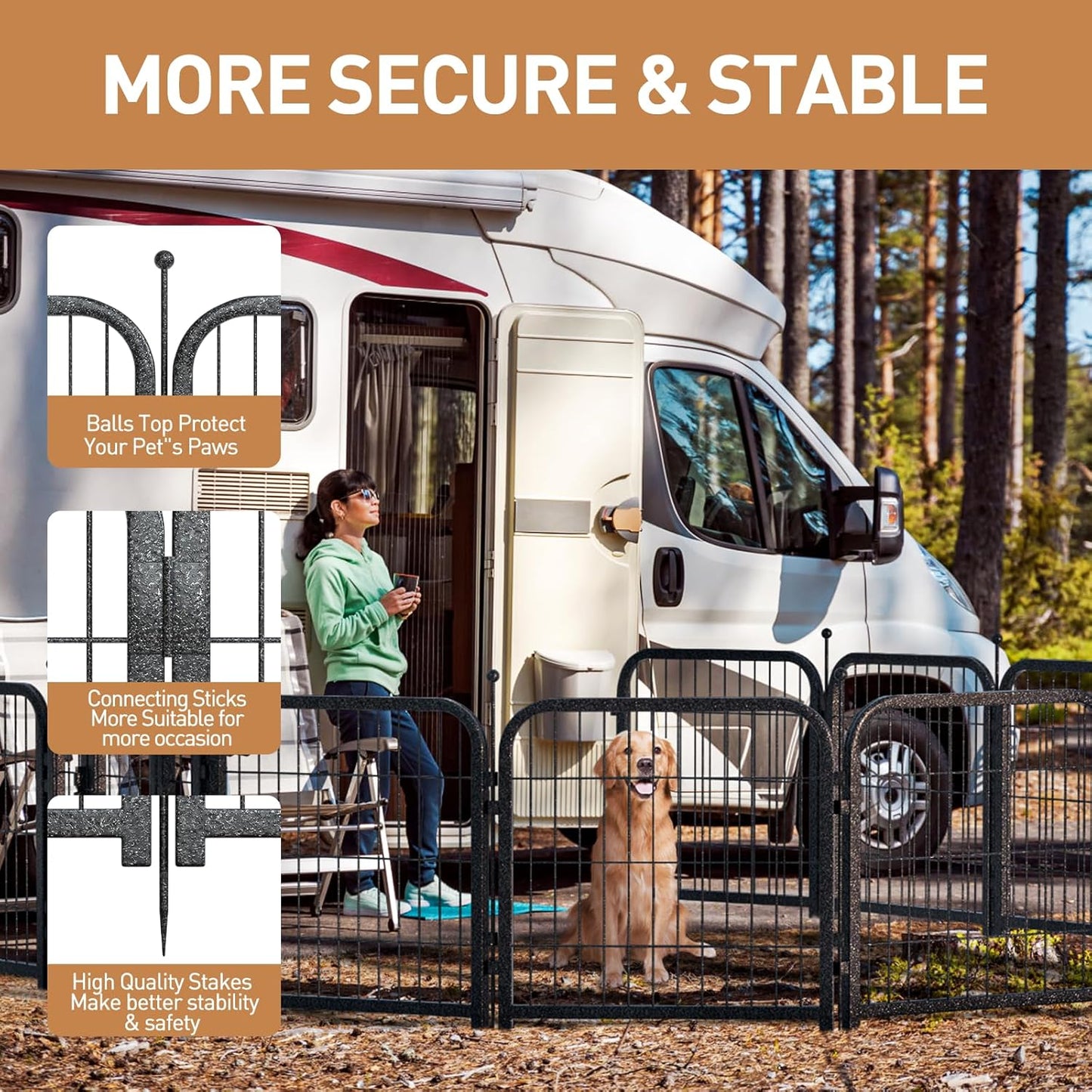 Metal Dog Playpen, 40 Inch Height 16 Panels, Large Dog Fence for Large/Medium/Small Dogs Indoor & Outdoor Bliss, Perfect Dog Pen for Camping, Yard, and RV | Black-Silver