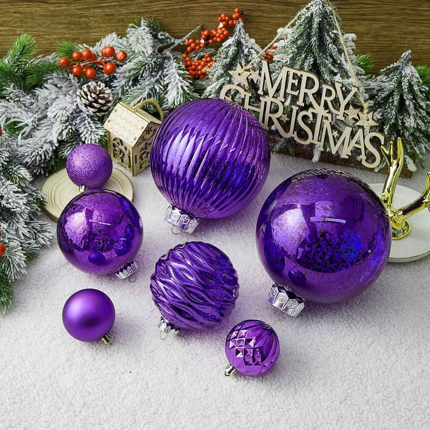 Large Christmas Ball Ornaments, Oversized Shatterproof Plastic Decorative Hanging Mercury Ornaments Ball for Xmas Holiday Party Decorations (Purple, 4.0")