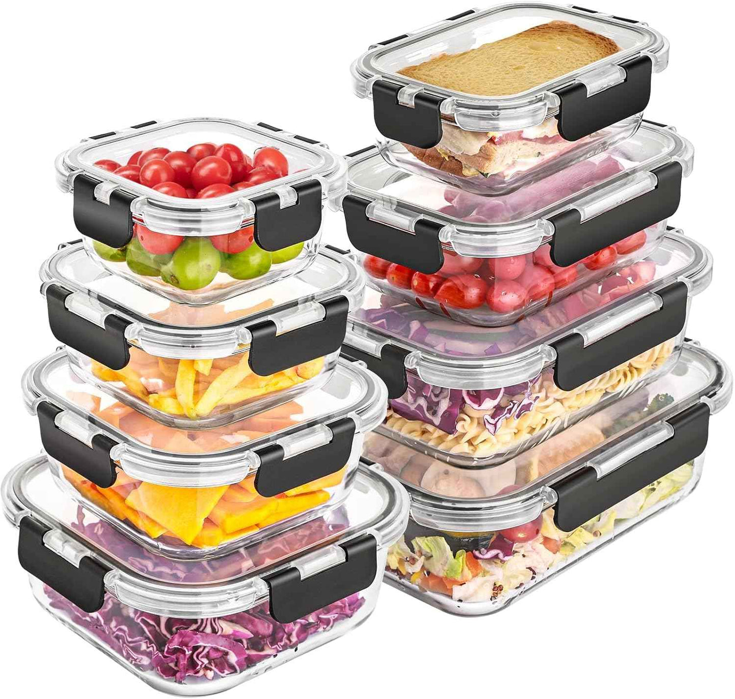 Liuruiyu 8 Pack Glass Food Storage Containers with Lids, Meal Prep Containers, Airtight Bento Boxes with Leak Proof Locking for Microwave, Oven, Freezer and Dishwasher, BPA Free