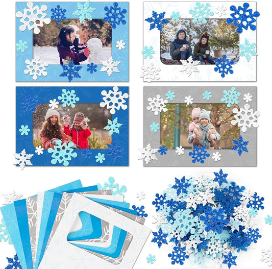 28 Packs Winter Picture Frame Craft Kits for Kids, Christmas Holiday DIY Photo Frame Crafts Snowflake Hanging Ornaments for Xmas Tree Winter Holiday Art Party Favor Home Classroom Game Activities