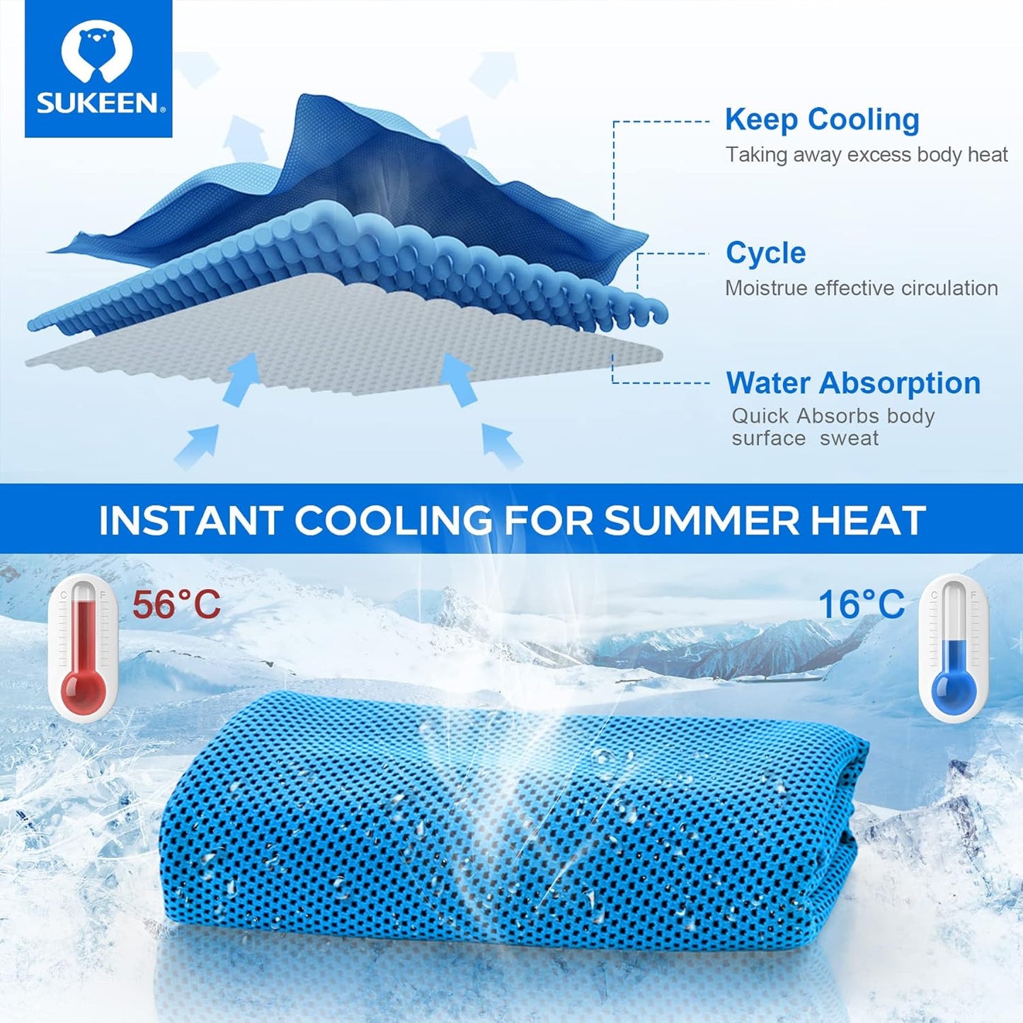 Sukeen Cooling Towel (40"x12") Bulk Ice Towel,Soft Breathable Chilly Towel,Microfiber Towel for Yoga,Sport,Running,Gym,Workout,Camping,Fitness,Workout & More Activities