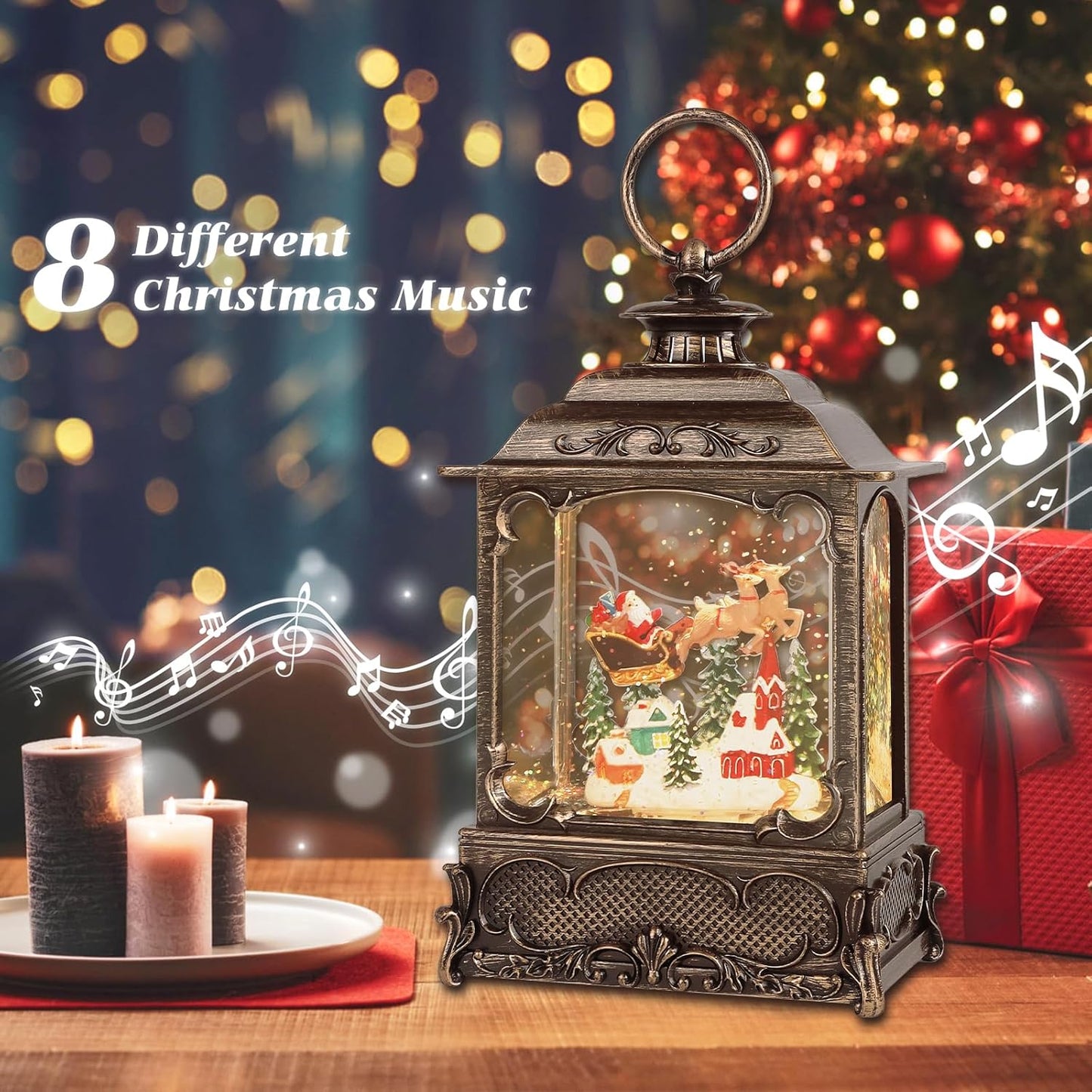 Christmas Snow Globes,Christmas Decorations for Home,with 6 Hour Timer,Musical Snow Globe,Battery Or USB Powered,Christmas Lantern,Christmas Festival Decor, Reindeer Vehicle