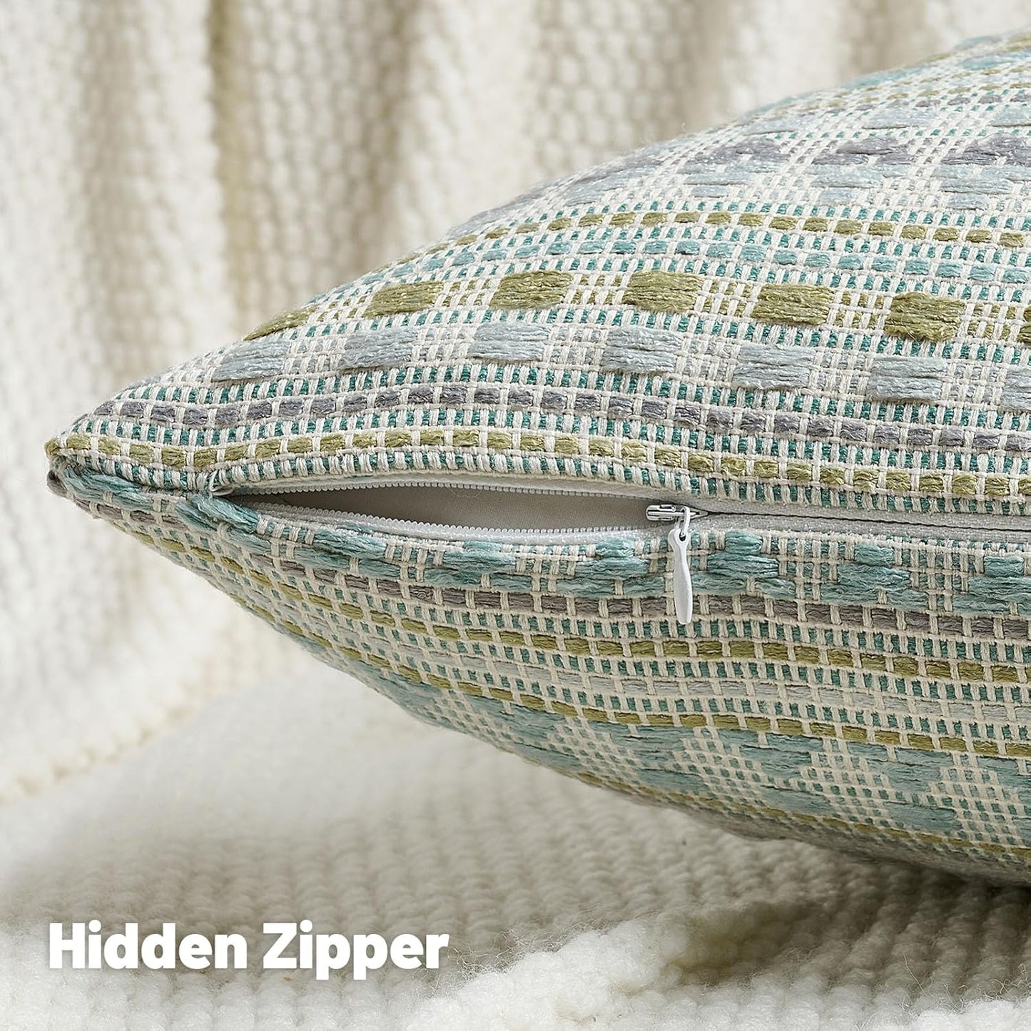 FUTEI Green Blue Decorative Throw Pillow Covers 12x20 Inch Set of 2,Soft Cozy Chenille Jacquard Textured Pillow Case,Boho Home Decor for Couch Bed Living Room