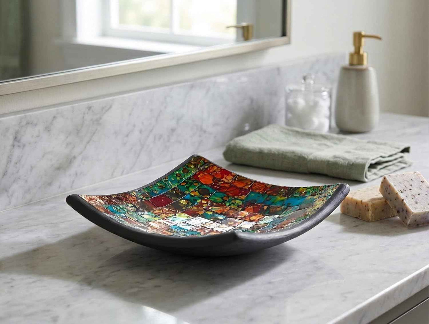 Red Co. Glass Mosaic Ceramic Catch-All Tray, Decorative Accent and Centerpiece Plate - Squared 8 inches