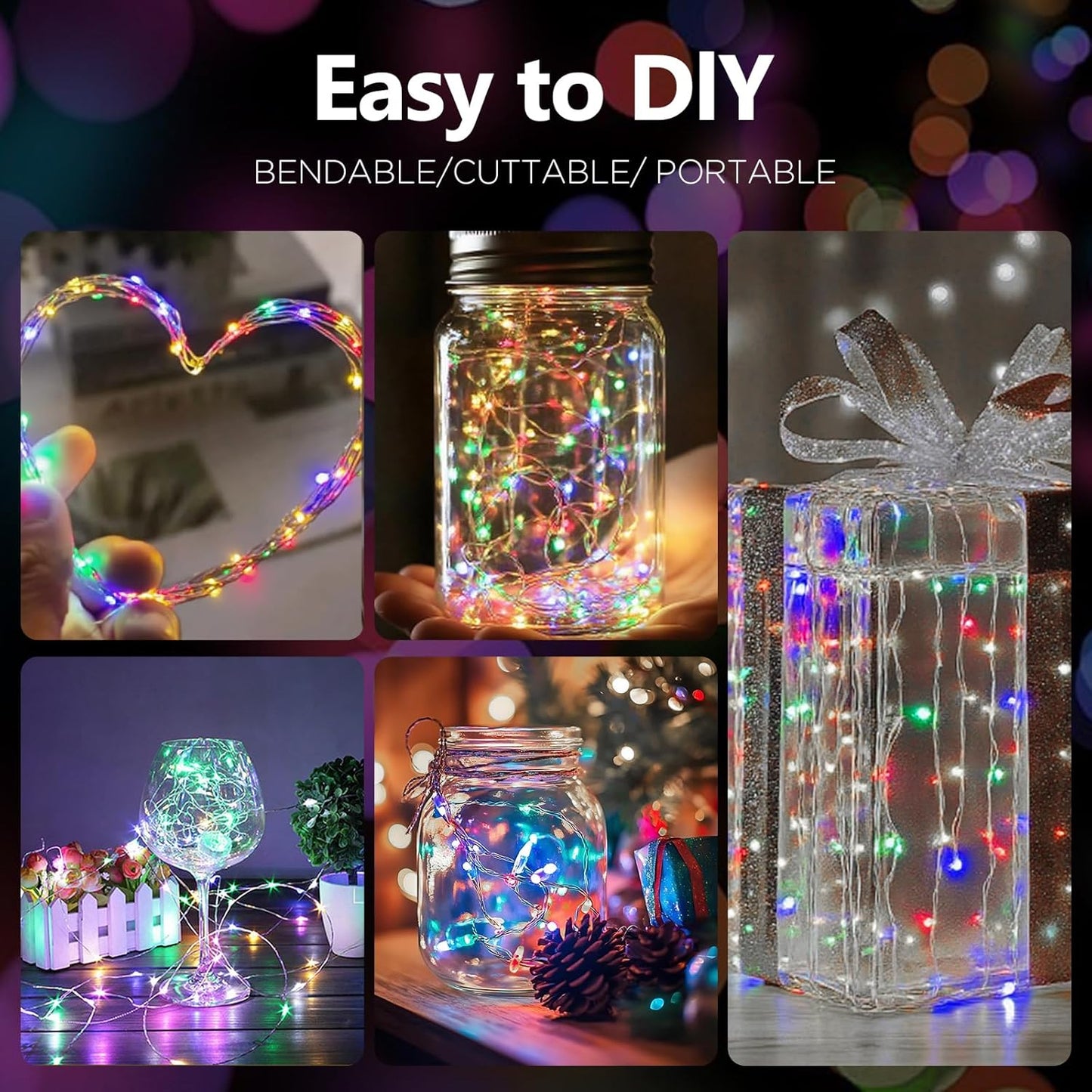 Fairy Lights Battery Operated String Lights 16.4ft 50LED Flashing and Constant Light Waterproof Silver Wire for Christmas DIY Party Bedroom Wedding (Multicolor, 2 Pack)