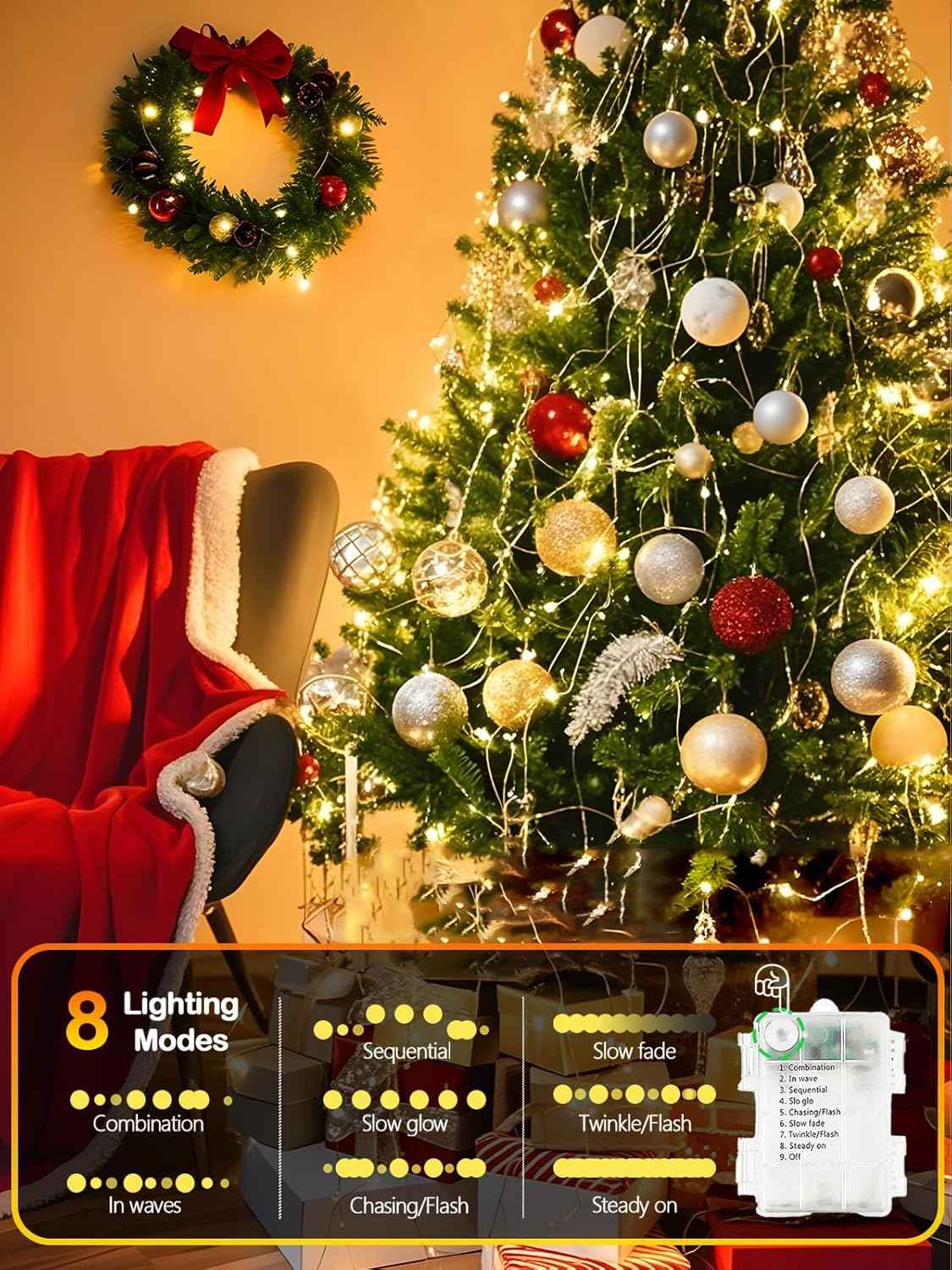 100 LED Fairy Lights Battery Operated with Remote, 33FT Waterproof Twinkle Lights with Timer & 8 Modes, Fairy String Lights Outdoor Indoor for Bedroom Classroom DIY Christmas Decor (Warm White)