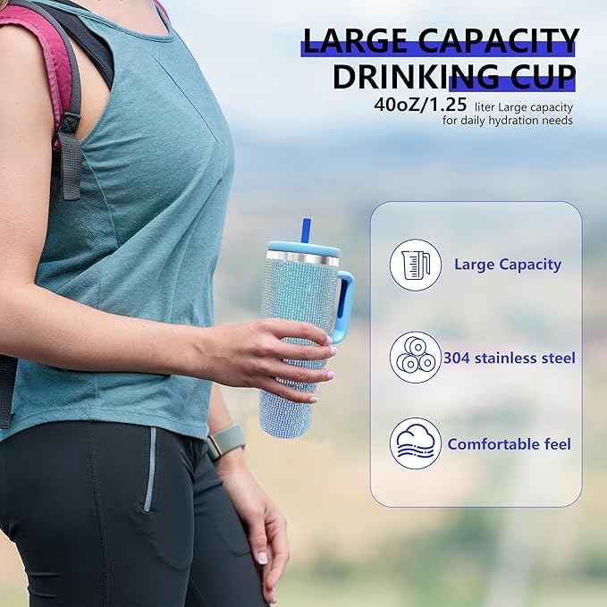 40-OZ Insulated Water Bottle,Insulated Stainless Steel Tumbler,Reusable Cold Drink Thermos,BPA-Free, Double-Wall Stainless Steel Water Bottle (Royal Blue - Diamond, 40, Fluid Ounces)