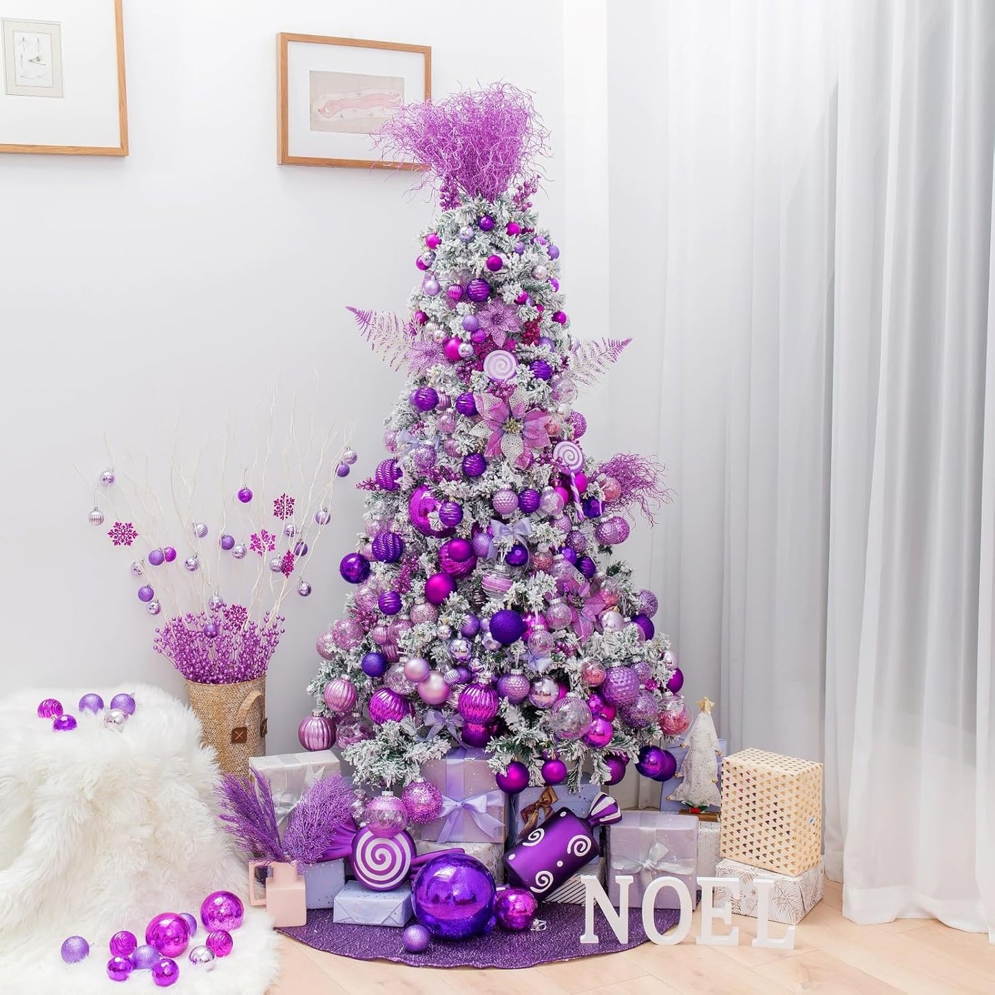 XmasExp 24ct Christmas Ball Ornaments Shatterproof Christmas Ornaments Set Decorations for Xmas Tree Balls Halloween Decorations 40mm/1.57” (1.57'', Purple)