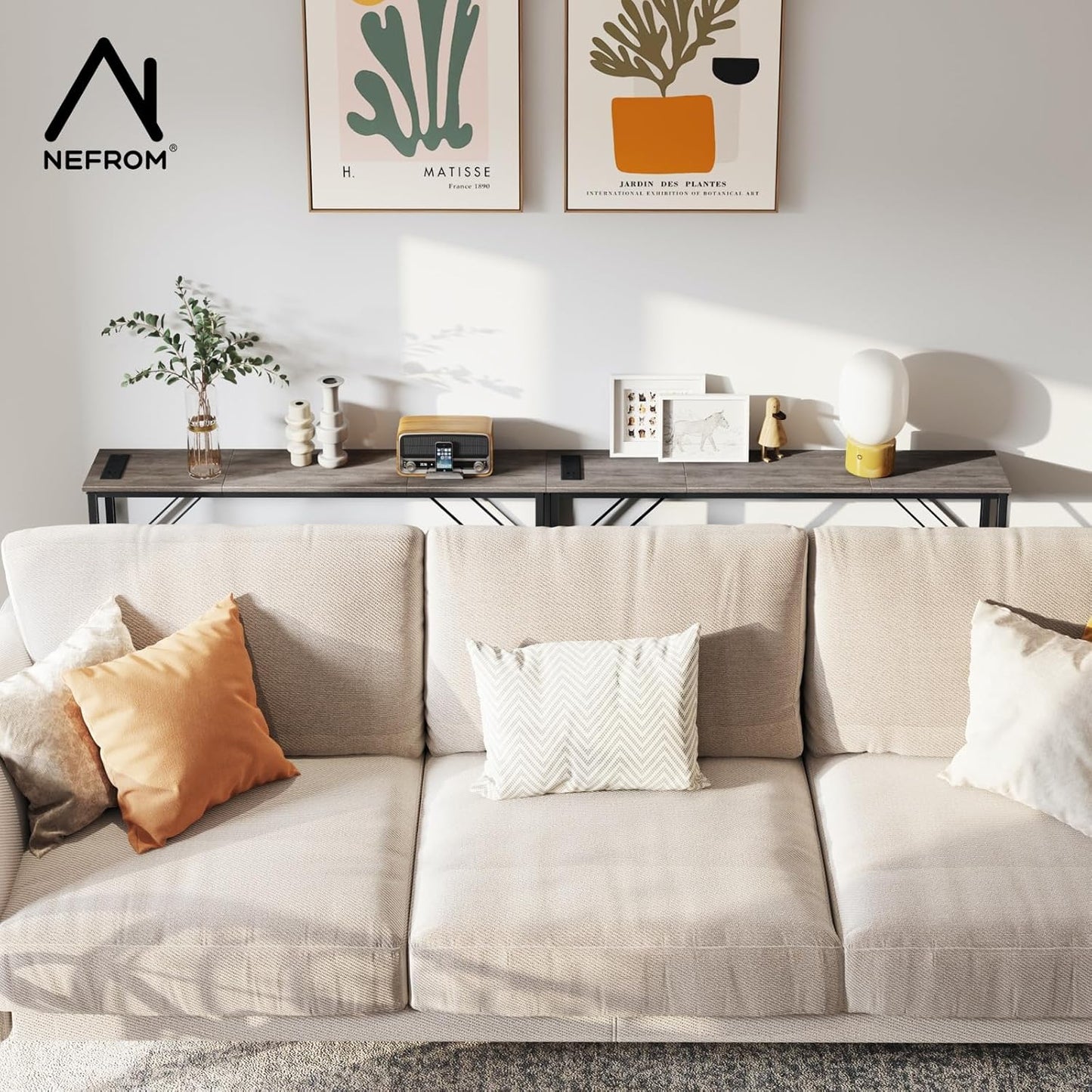 Console Table, Skinny Entryway Table with Fast-Charging Station, Narrow Long Sofa Table, Behind Slim Couch Table for Entrance, Hallway, Living Room Decor ST-GY100-1