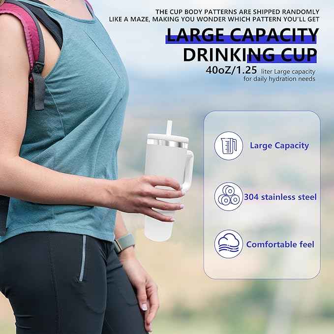 40-OZ Insulated Water Bottle,Insulated Stainless Steel Tumbler,Reusable Cold Drink Thermos,BPA-Free, Double-Wall Stainless Steel Water Bottle (Cup Body Pattern Color-Blind Box, 40, Fluid Ounces)