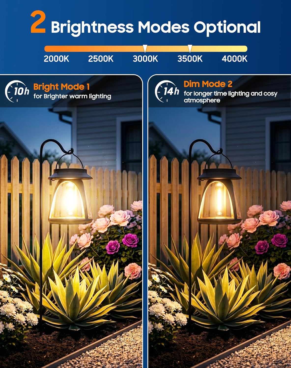 Solar Lanterns Outdoor 2 Pack, Hanging Solar Lights Waterproof IP65, 8-14h Long-lasting Warm Light, 2 Modes Solar Powered Modern Lantern/Lamp for Garden Patio Yard Decor, Gifts for Mom, Women, Old Men