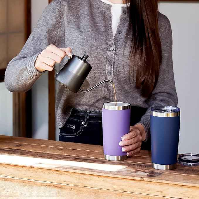 MEWAY 20oz Tumbler 4 Pack Double Wall Vacuum Insulated Travel Mug Bulk, Mix Color Stainless Steel Tumblers with Lid and Straw, Durable Powder Coated Coffee Cups for Cold & Hot Drinks（Mix Color, 4