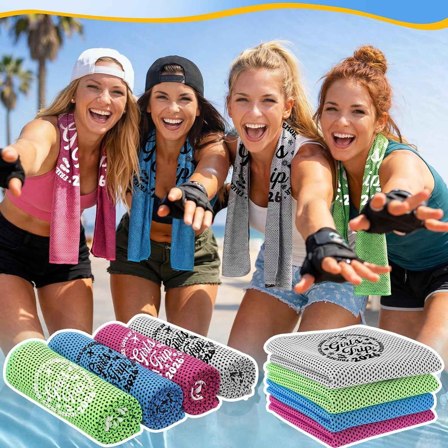 Tegeme 8 Packs Girls Trip Gifts Favors Cooling Towels 40"x12" Soft Breathable Chilly Towel Ice Towel, Microfiber Towels for Women Bestie Bride Wedding Anniversary for Mom Girls Weekend Summer Holiday