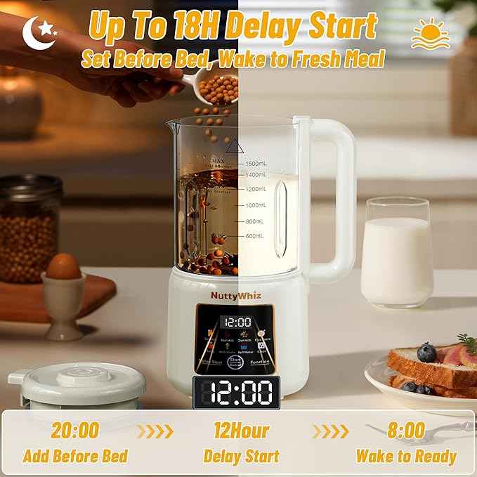 8-in-1 Nut Milk Maker, 12 Stainless Steel Blades 50oz - No Soak, Self-Clean, Delay Start & Keep Warm, for Almond/Soy/Oat Milk, Smoothies, Shakes - Plant-Based Dairy Free for Family & Party
