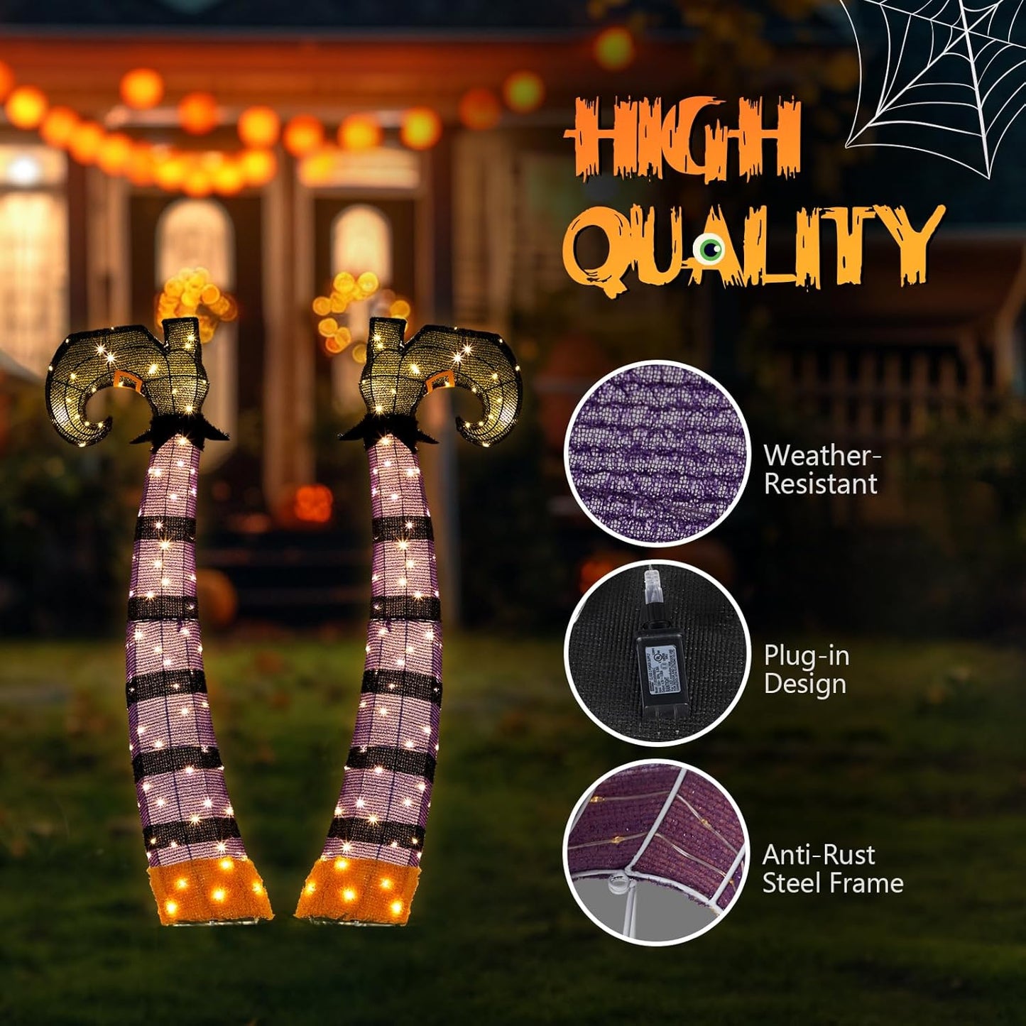 Yescom 4FT 2D Witch Legs Halloween Props Decorations Light Up with Stakes Lawn Outdoor