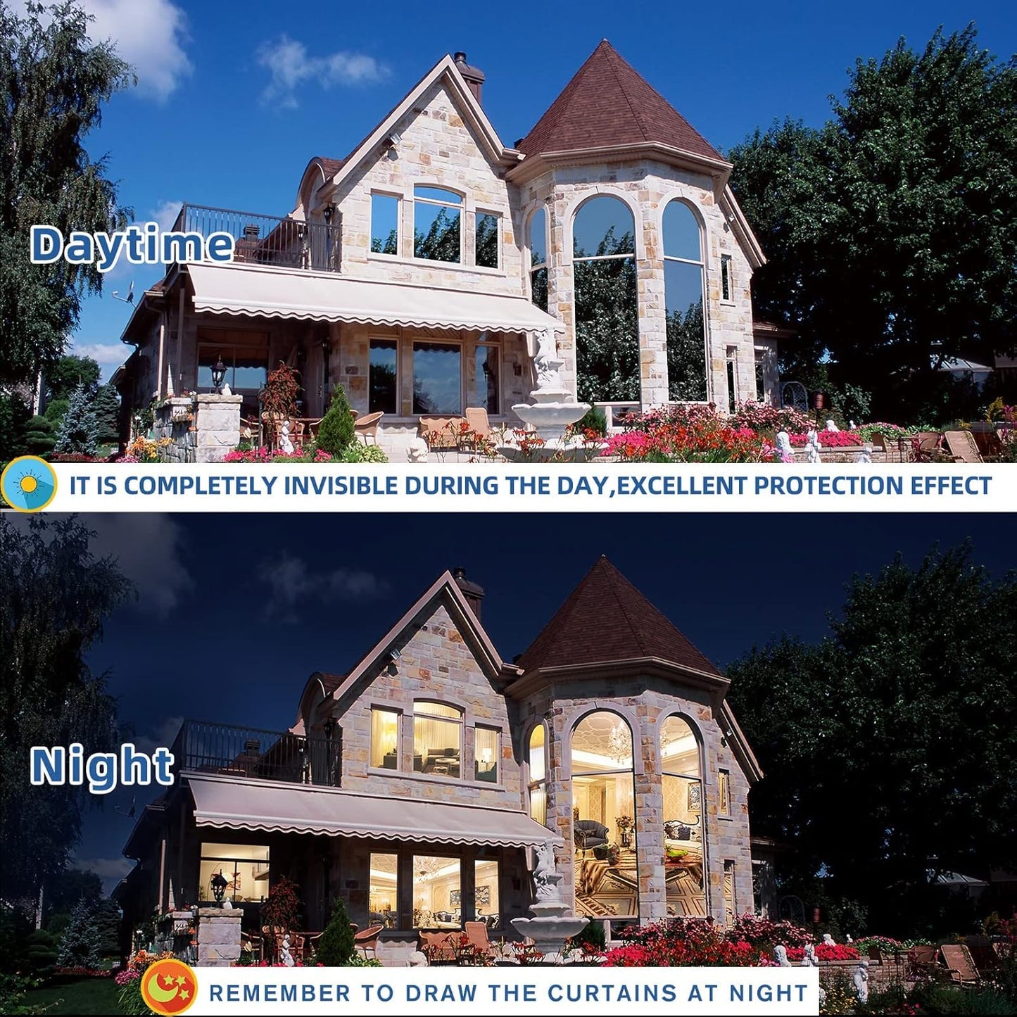 One Way Window Privacy Film with Tools, Heat Control Window Tint for Home, Explosion-Proof Premium PET Material Sun Blocking Anti UV Reflective Window Film, Cosmic Black,23.6 Inch x 6.5 Feet