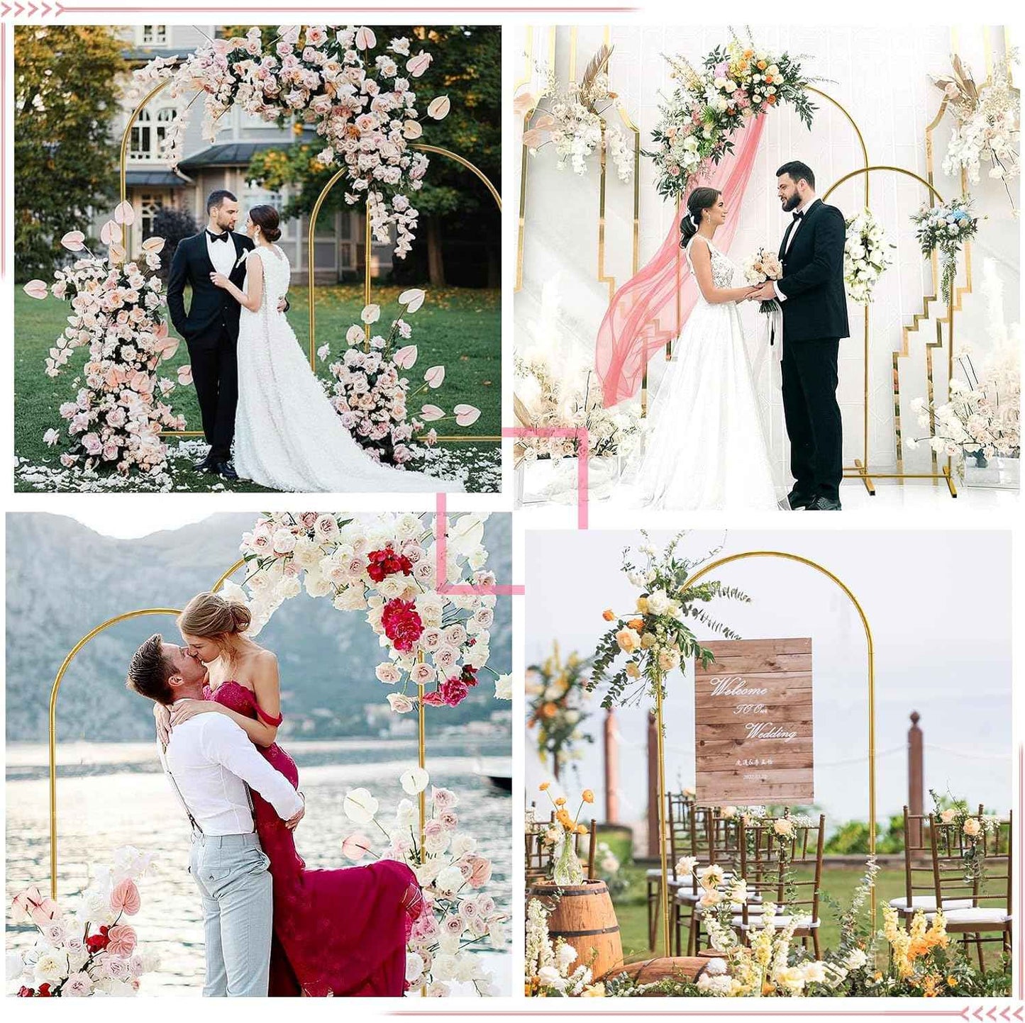 Metal Arch Backdrop Stand 7.2FT+6FT Wedding Arch Backdrop Stand Set of 2 Gold Backdrop Arch Stand Wedding Arch Frame for Wedding Ceremony Birthday Party Decoration Arbors of Metal