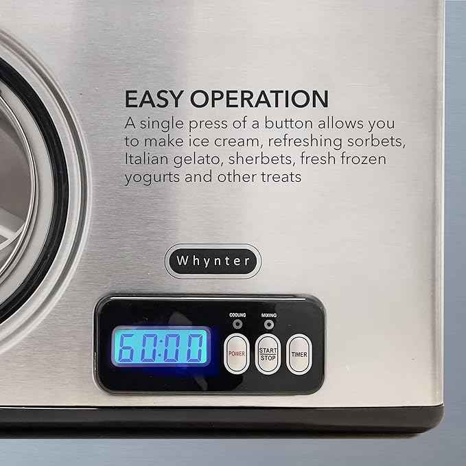 Whynter Ice Cream Maker Machine 1.6 Qt. Automatic with Built-In Compressor, LCD Digital Display & Timer, No Pre-Freezing, ICM-15LS, Stainless Steel