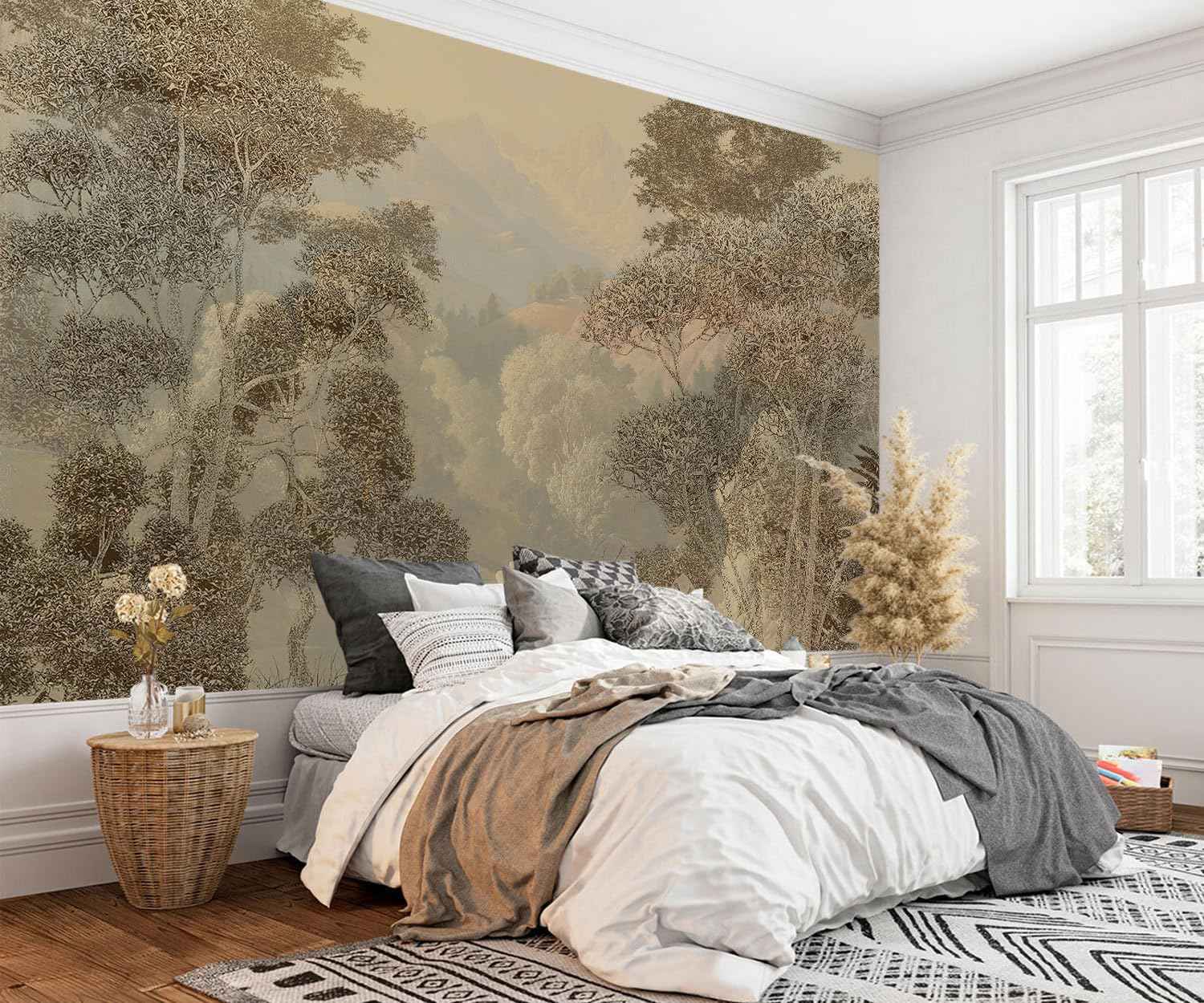 AFZEVEB-Tropical Jungle Wallpaper Landscape Tree wall murals for Bedroom 159"x107"(Not Peel and Stick)