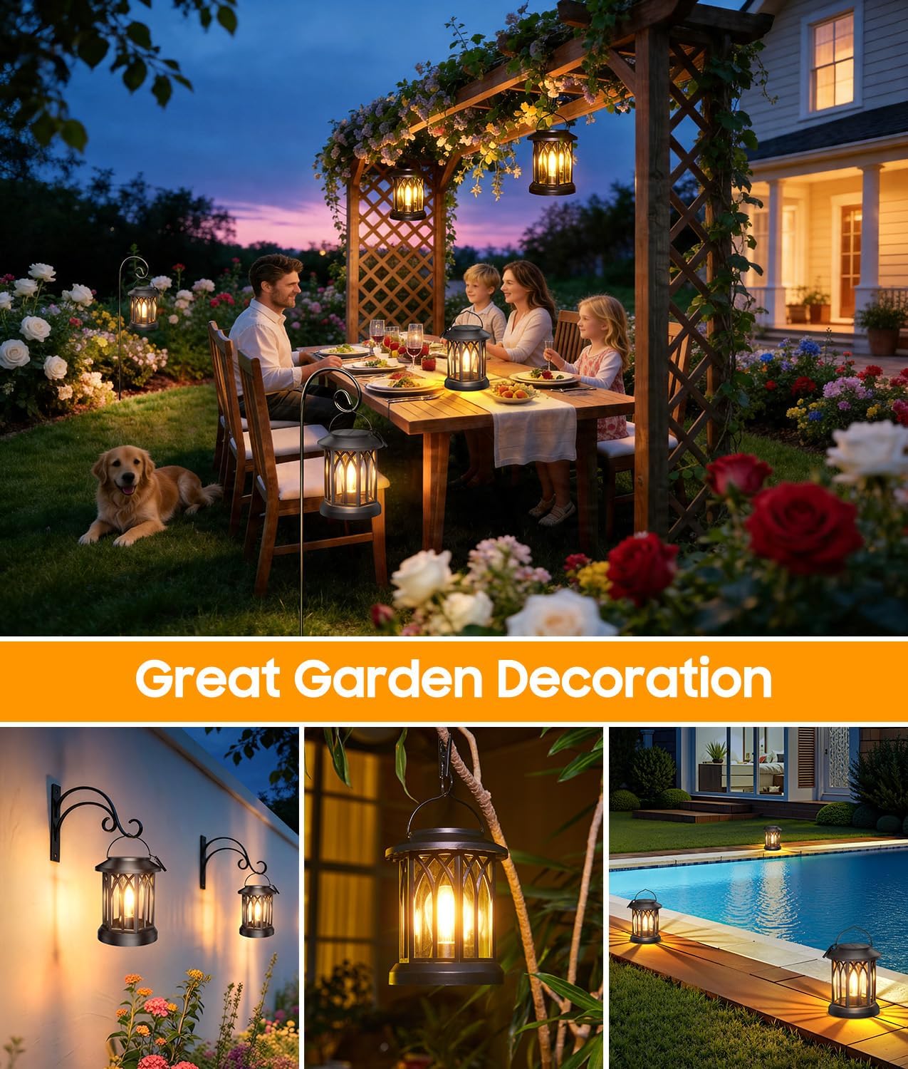 Solar Lantern Outdoor Lights with Wall Mount Kit, 2 Pack Upgraded Solar Lanterns Outdoor Waterproof, Hanging Solar Lights for Outside Decorative Yard Patio Path Porch Garden Decor