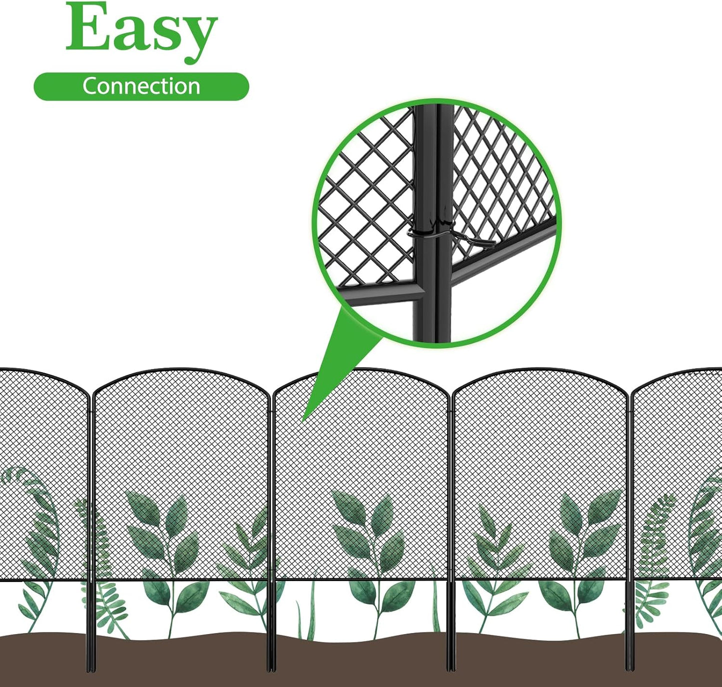 OUSHENG Mesh Decorative Garden Fence Fencing, 24in (H) x 10ft (L) Dog Barrier Outdoor for Yard, Rustproof Metal Wire Panels Border Blockers for Small Animal Rabbit, Black Arched