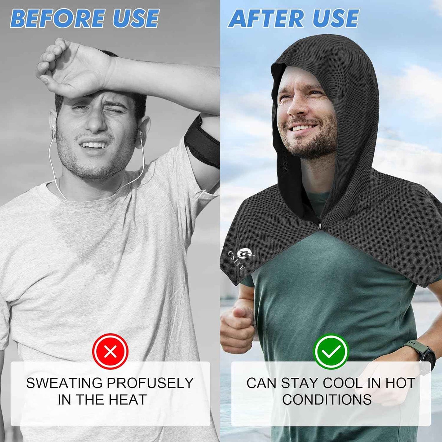 CSITE 4 Pack Cooling Hoodie Towels, Instant Cooling Towels for Neck and Face, UPF 50 Sun Protection, Ice Towel for Hot Weather, Head Towel for Sports, Camping, Cycling & More Activities