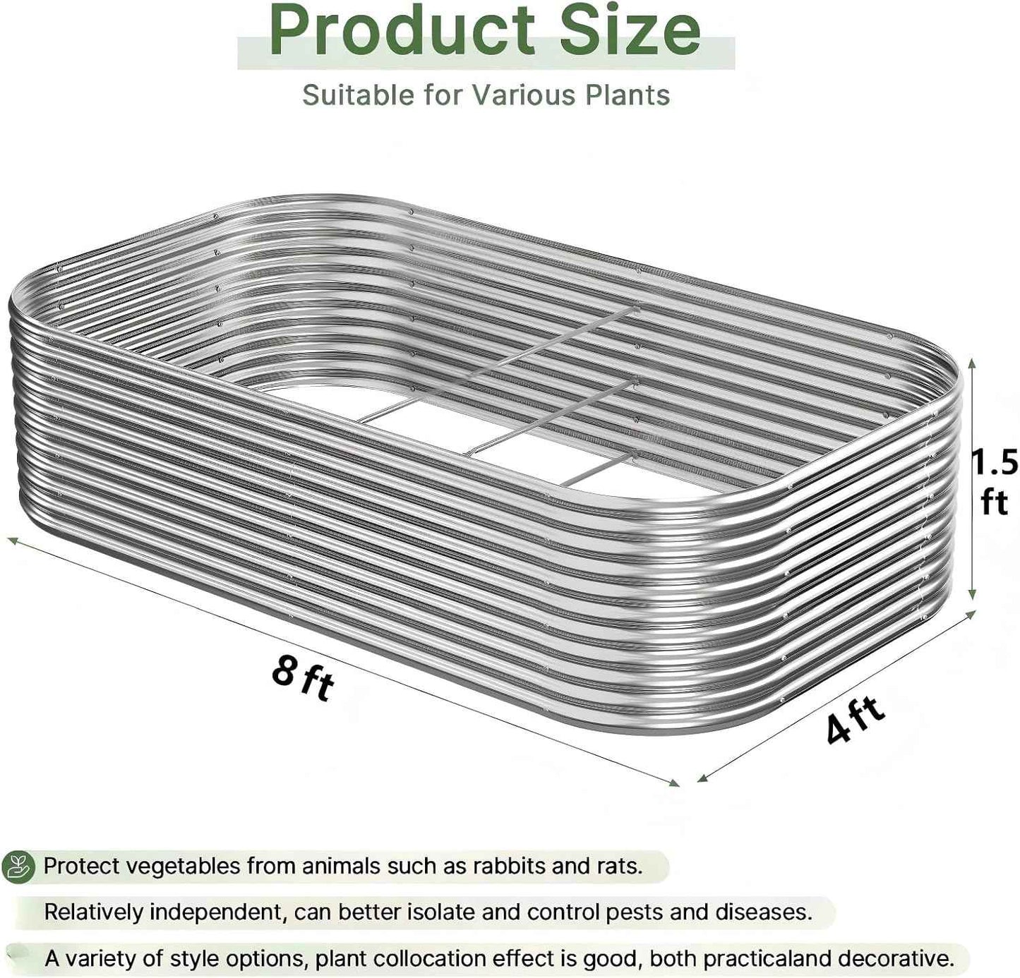 2 Pack Tall 8x4ft Galvanized Raised Garden Bed Outdoor, Metal Garden Bed for Vegetables, Above Ground Garden Box for Flower, Steel Raised Beds for Gardening