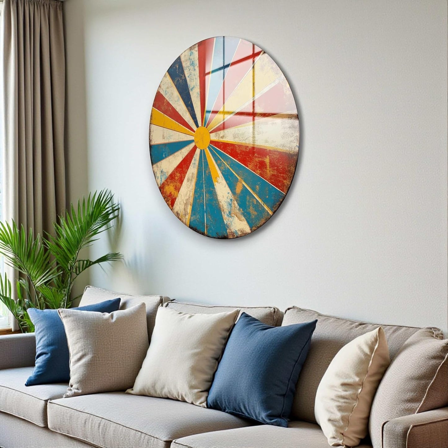 Venodeco Modern Round Tempered Glass Wall Art - Large UV Digital Printed Glass Decor - Resistant Decorative Wall Hanging for Living Room, Bedroom Office Art