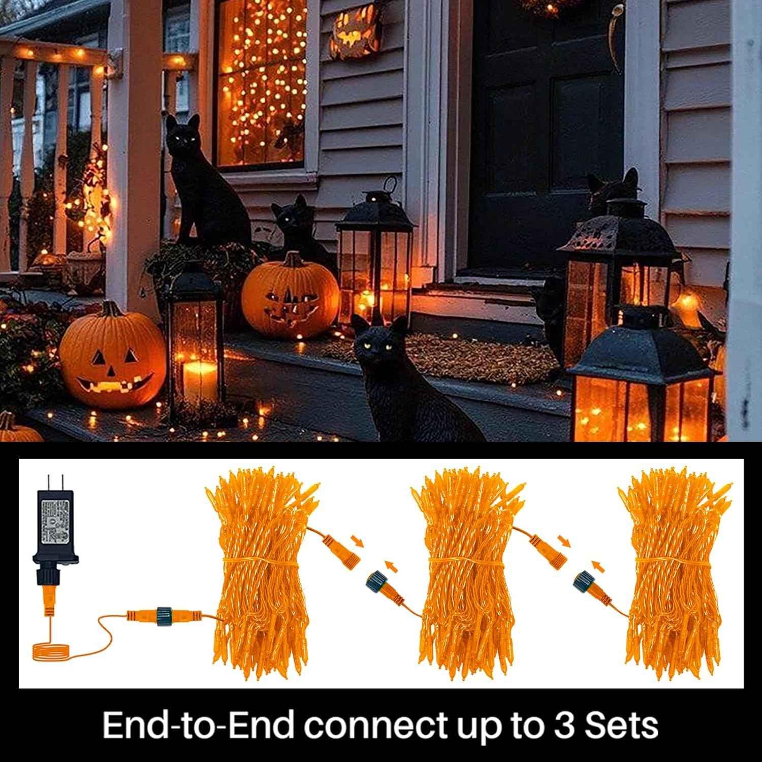 Orange Halloween String Lights Outdoor, Thanksgiving Mini Lights, 32.5FT 100 LED Waterproof Christmas Lights with 16 Lighting Modes for Garden Party Christmas Xmas Tree Lights Autumn Fall Decor