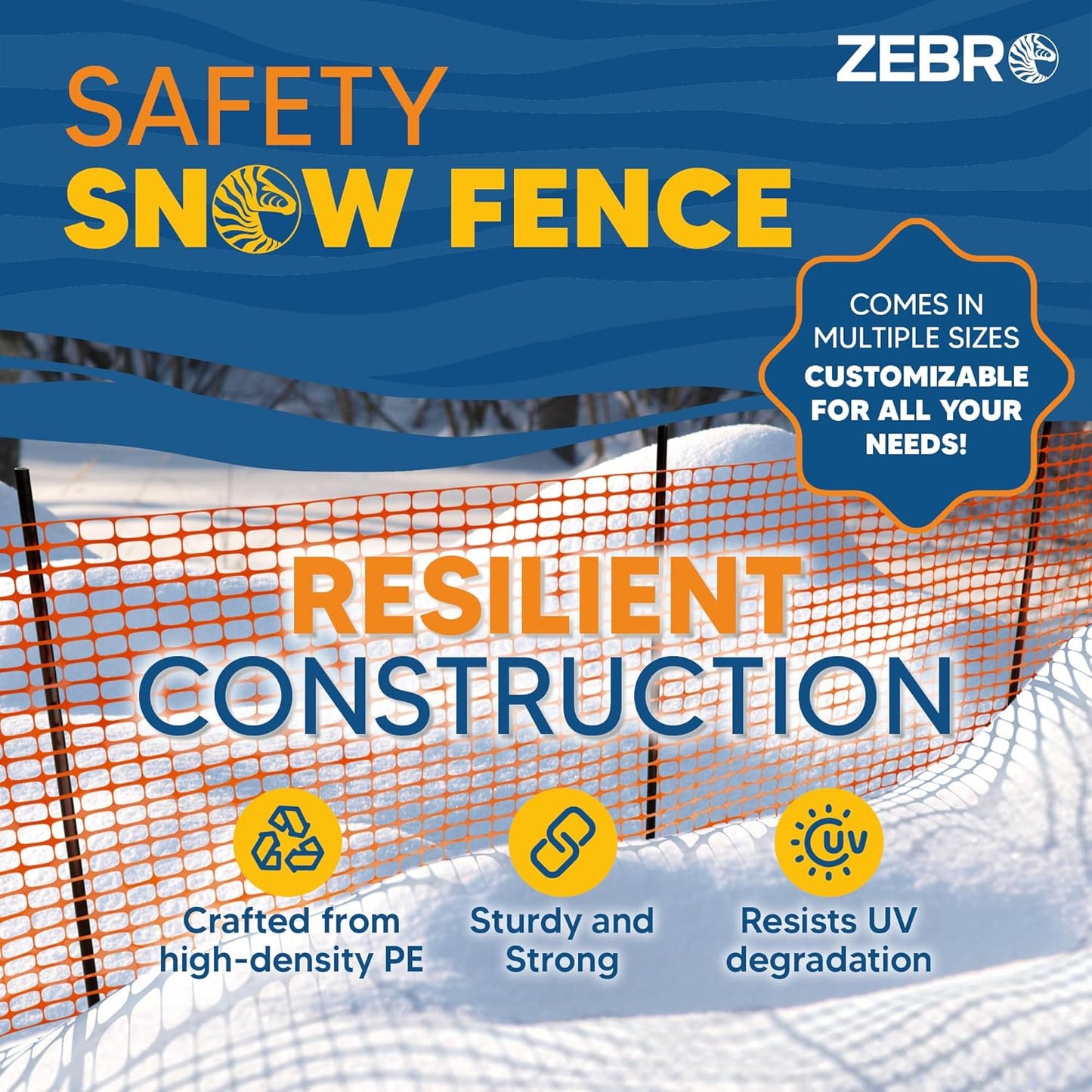 ZEBRO 4' x 100' Orange Plastic Garden Fence Roll – Light Duty Mesh Fencing for Temporary Fence, Snow, Garden Netting, Animal Barrier, Agricultural Fencing & Lawn Protection