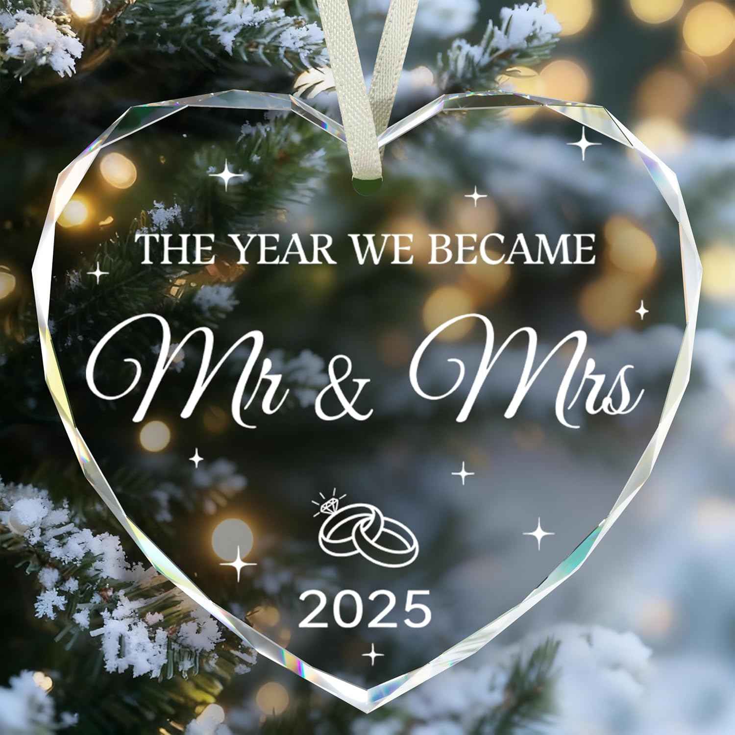 Wedding Gifts, Mr and Mrs Gift, Wedding Gifts for Couples 2025, Newlywed Couple, Bride, Bridal Shower Gift, Just Married Crystal Glass First Christmas Married Ornament