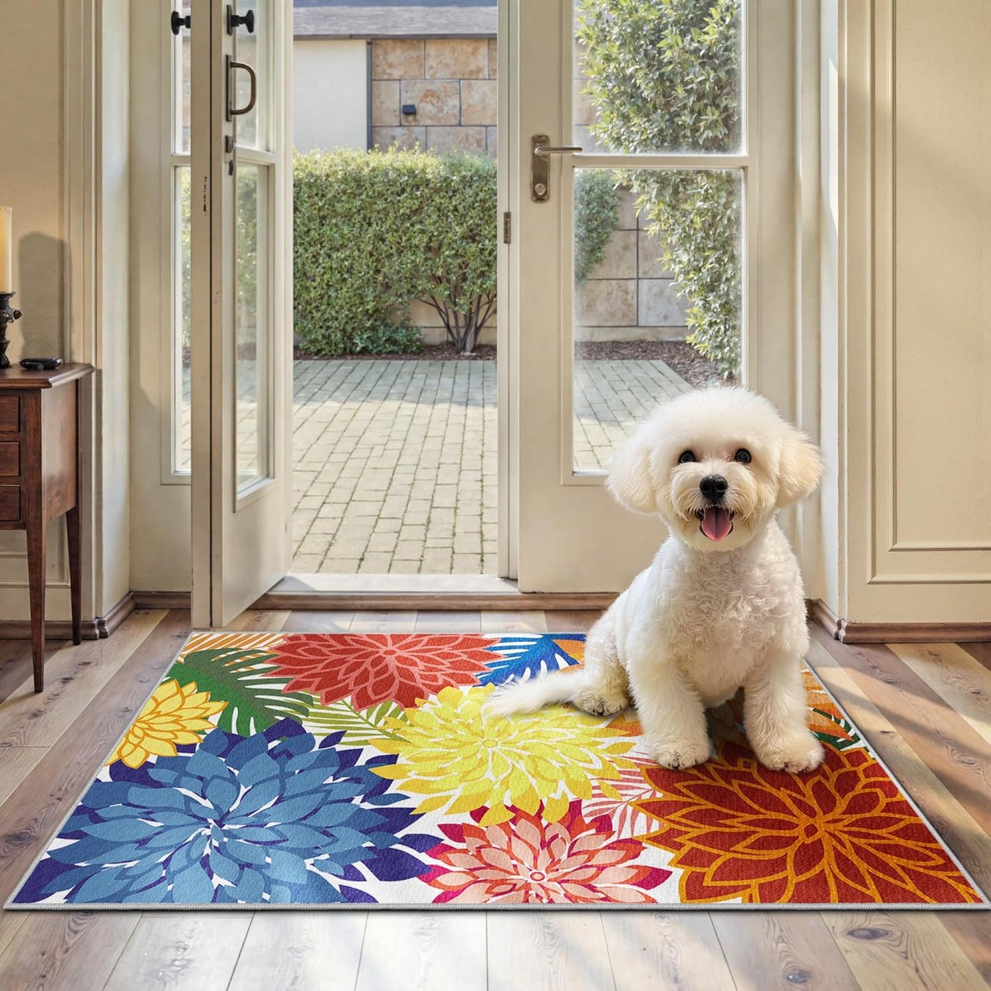 Area Rug 2x3 Washable Entry Small Rug Multicolored Tropical Botanical Modern Floral Indoor Kitchen Door Mat Entrance Carpet Non Slip for Bedroom Living Room, Porch