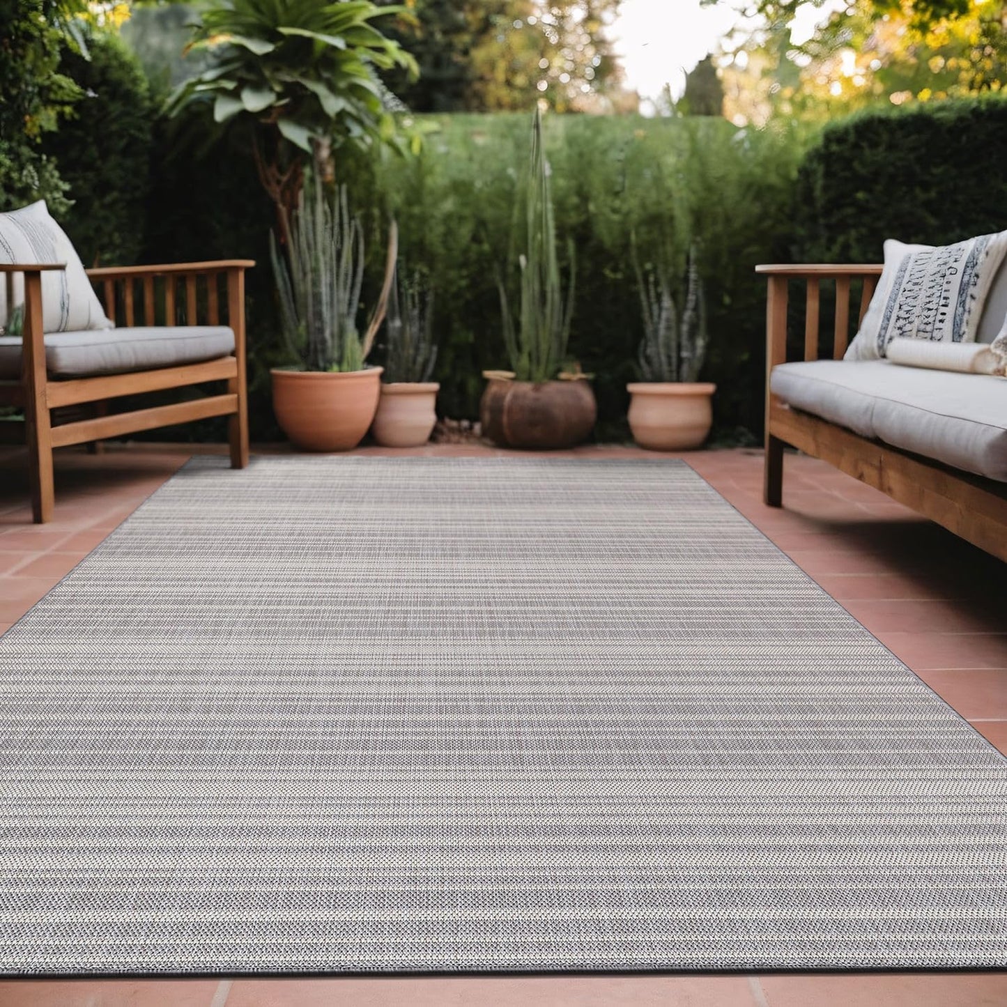 Stripe Outdoor Rug 5x7 Washable Outside Carpet for Indoor Patio Porch Waterproof Easy Cleaning Non Shedding Area Rugs Gray 5 x 7