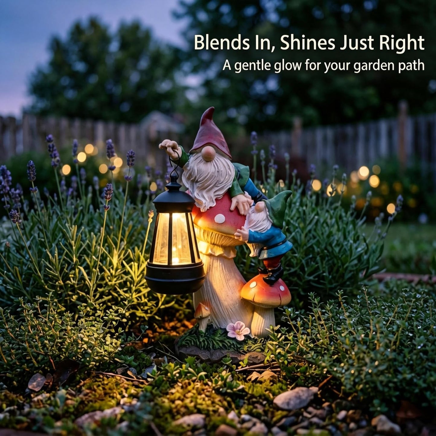 Solar Gnome Garden Statue with Mushroom Lights for Outdoor, Waterproof Garden Gnomes Decor for Yard Lawn Balcony, Cute Gnome Figurine Lights for Patio Decor, Ideal Gift for Garden Lovers & Homeowners