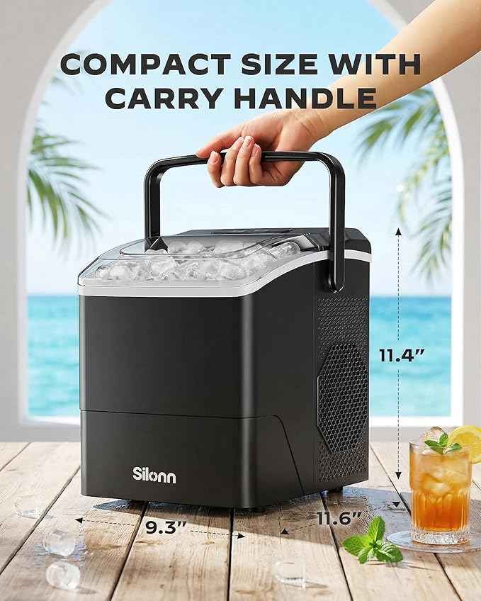 Silonn Countertop Ice Maker, 26 lbs/Day Fast Ice in 6 Mins, Compact Self-Cleaning Ice Machine for Home, Kitchen, Office & Parties, Black