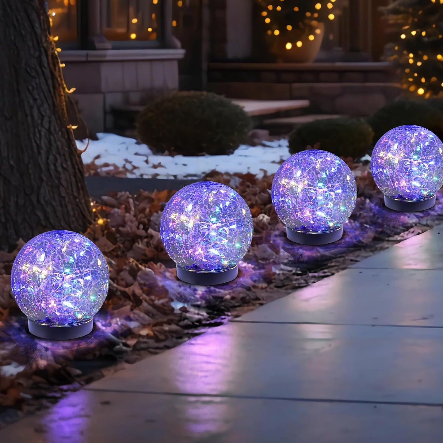 Solar Globe Lights Outdoor Waterproof-Solar Balls-Solar Garden Lights-Orbs for Outside 4 Pack Cracked Glass Ball for Lawn Patio Yard Backyard Decorations