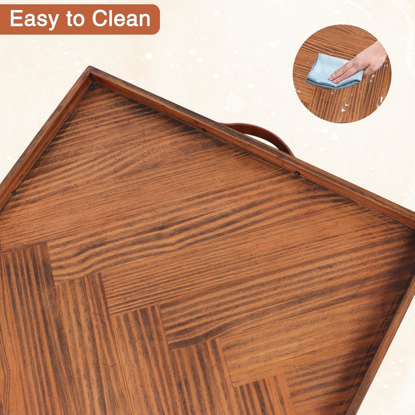 SXNOWS Large Ottoman Wood Trays, Wooden Serving Tray with Handles, Large Ottoman Tray, Square Wooden Serving Tray for Coffee Table, Living Room and Kitchen, 24 x 24 inch