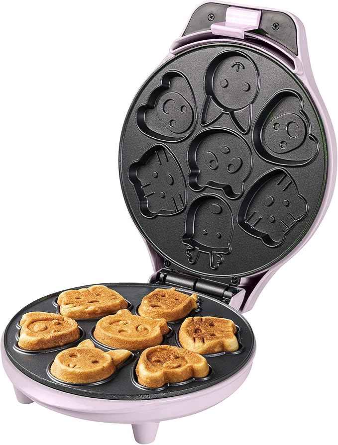 Bestron Mini Cookie Maker with Animal Pattern, Mini Waffle Mould, with Cooking Indicator & Non-Stick Coating, 700 Watts, Colour: Pink AAW700P