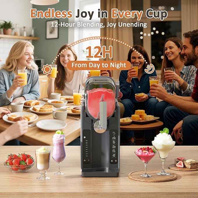 Slushie Machine, Slushy for Home No Ice Need, Soft Serve Ice Cream Maker & Margarita Machine, Auto-Cleaning, 6 Presets for Milkshakes, Frappés, Frozen Drink and More. (black)